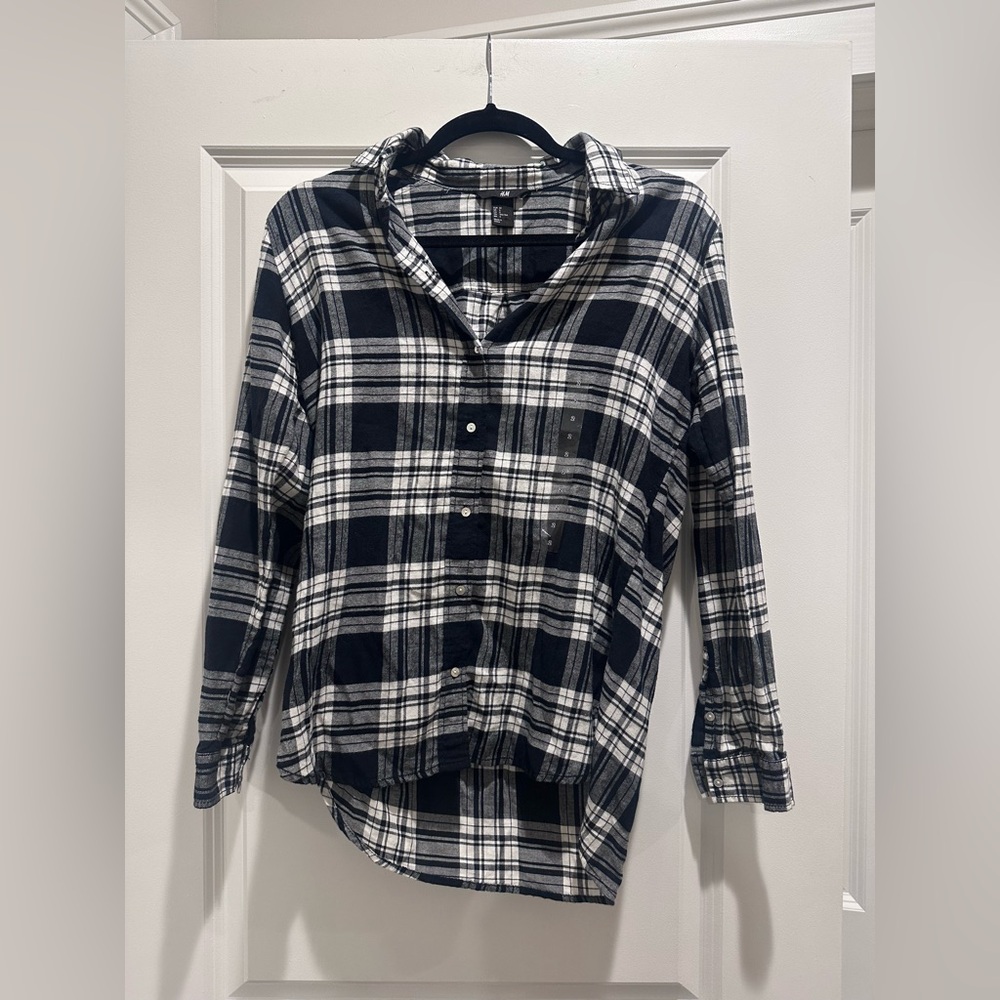 H&M Black and White Plaid Women's Top